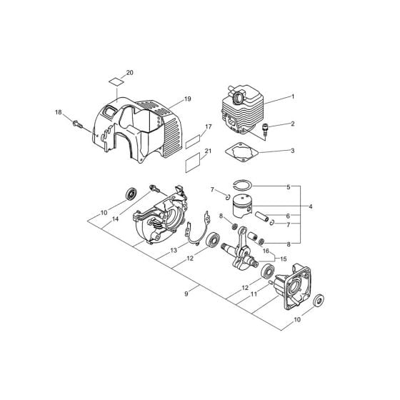 Cylinder, Piston, Crankcase for ECHO EDR-2400 Engine Drill