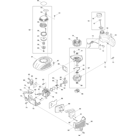 Starter, Cylinder and Piston Assembly for Makita EH7500S Hedge Trimmers