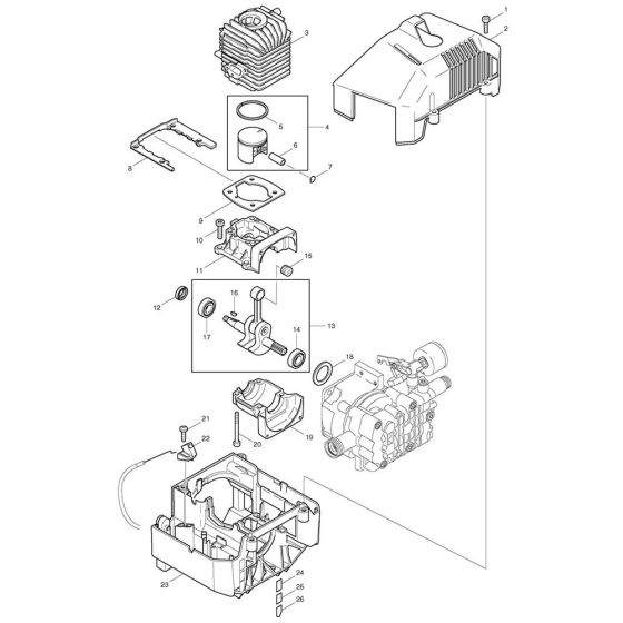 Cylinder, Piston Assembly for Makita EHW120 Pressure Washer