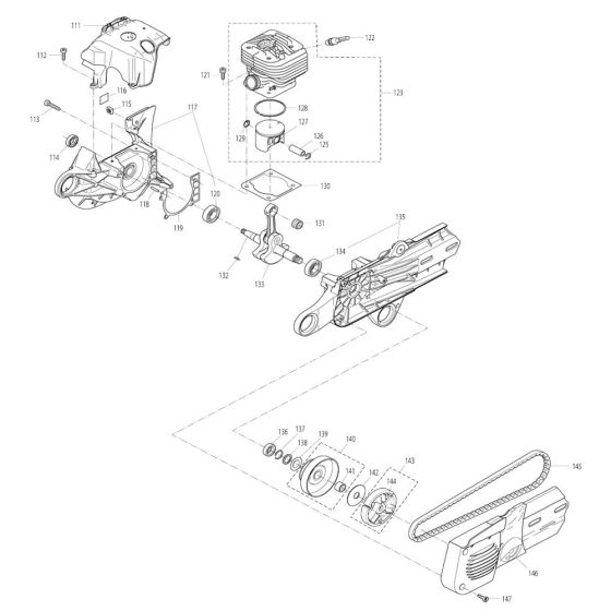 Crankcase, Crankshaft, Cylinder Assembly for Makita EK7301 Disc Cutter