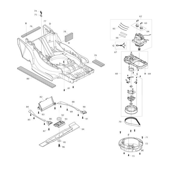 Deck, Motor Assembly for Makita ELM3720 Mower