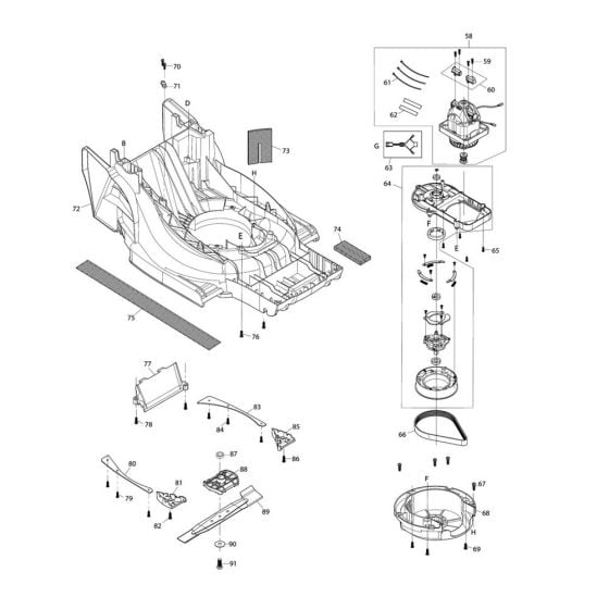 Deck, Motor Assembly for Makita ELM4120 Mower