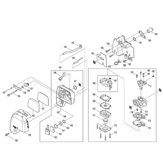 Air Cleaner, Carburettor Assembly for Makita EM2511LH Brushcutter