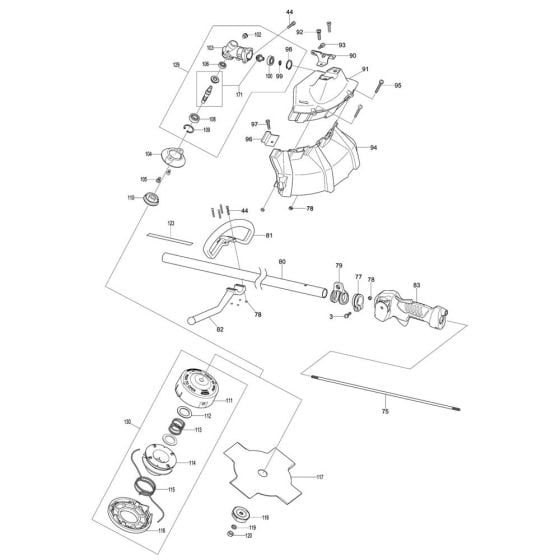 Handle, Pipe, Shield Assembly for Makita EM2600L Brushcutter