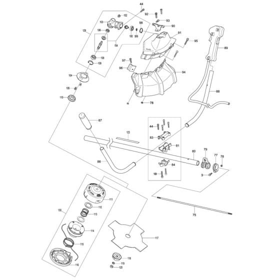 Handle, Pipe, Shield Assembly for Makita EM2600U Brushcutter