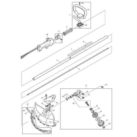 Handle, Pipe, Shield Assembly for Makita EM2650LH Brushcutter