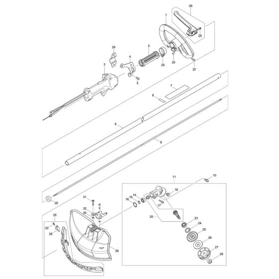 Handle, Pipe, Shield Assembly for Makita EM2654LH Brushcutter