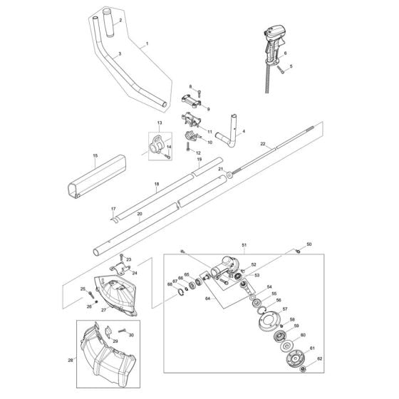 Handle, Pipe, Shield Assembly for Makita EM3400U Brushcutter