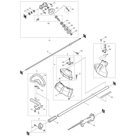 Handle, Pipe, Shield Assembly for Makita EM4251 Brushcutter