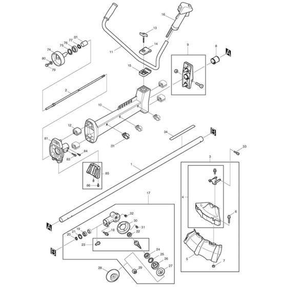 Handle, Pipe, Shield Assembly for Makita EM4340L Brushcutter