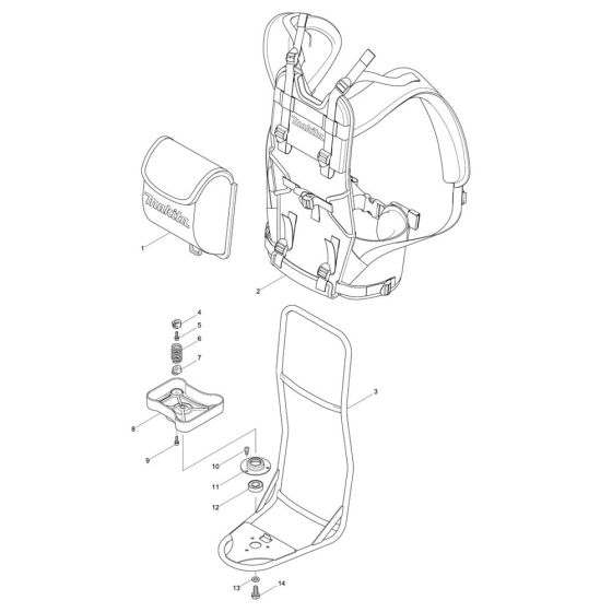 Backpack, Harness Assembly for Makita EM4350RH Brushcutter