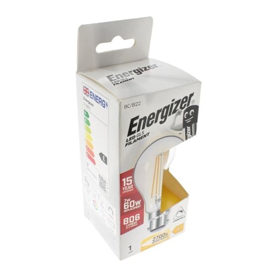 Energizer LED BC (B22) lm 7.2W 806 GLS Filament Dimmable Bulb (Warm White) - OEM No. S12851