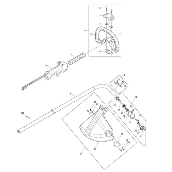 Handle, Pipe, Shield Assembly for Makita ER2650LH Brushcutter