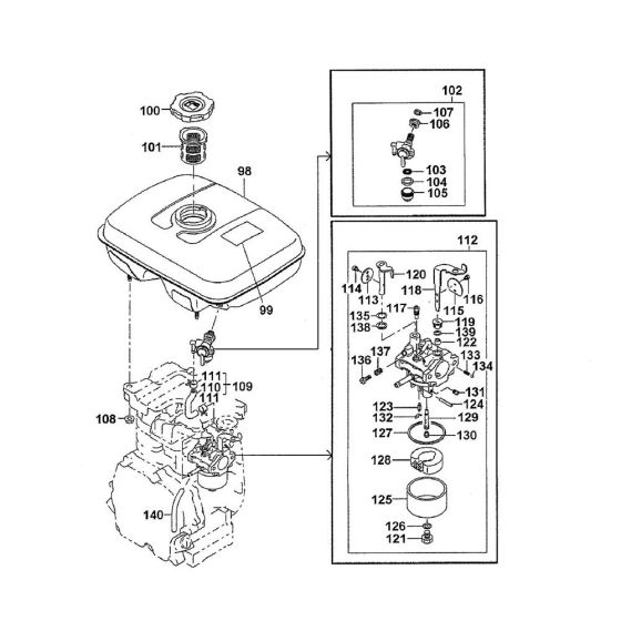 Carburettor, Fuel Tank Assembly for Makita EW200ST Water Pump