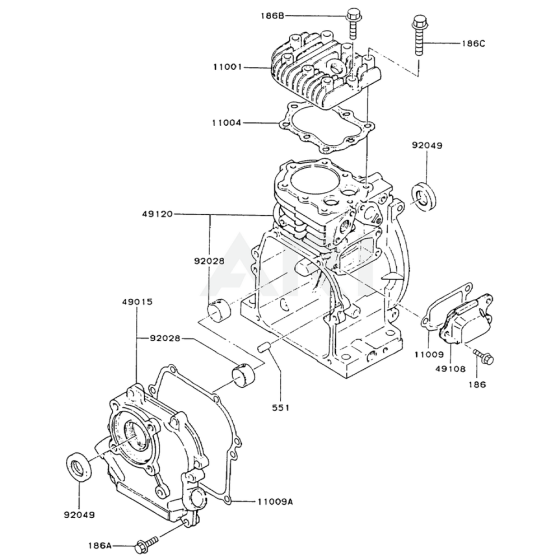 Cylinder / Crankcase for Kawasaki FA076D Engine