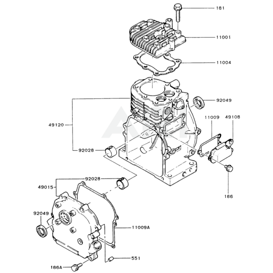 Cylinder / Crankcase for Kawasaki FA130R Engine