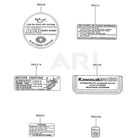 Label for Kawasaki FA130R Engine