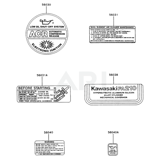 Label for Kawasaki FA210R Engine