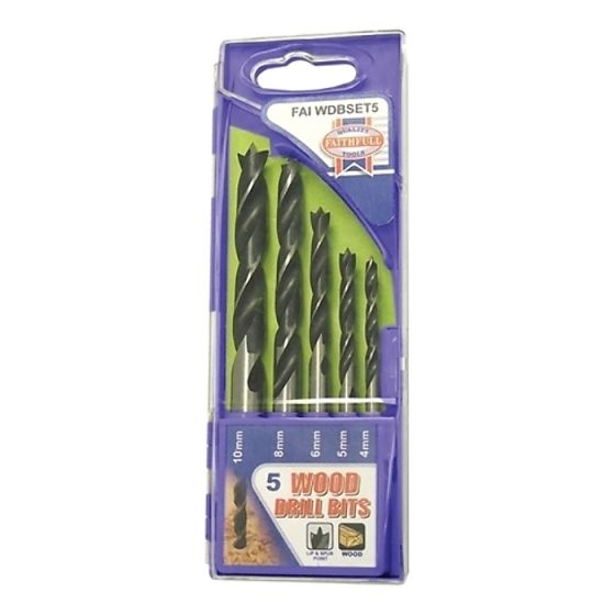 Lip & Spur Wood Drill Bit Set 5 Piece 4-10mm by Faithfull - 50199