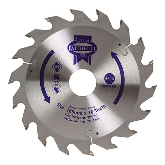 Circular Saw Blade 165 x 30mm x 18T Fast Rip by Faithfull - FAIZ16518