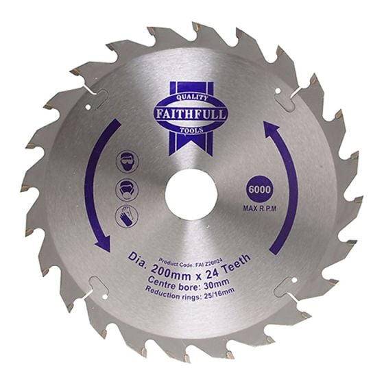 Circular Saw Blade 200 x 16/25/30mm x 24T Fast Rip by Faithfull - FAIZ20024