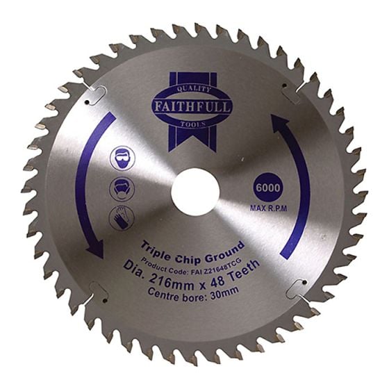 Circular Saw Blade 216 x 30mm x 48T TCG NEG by Faithfull