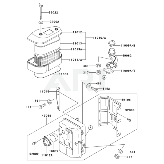 Air Filter / Muffler for Kawasaki FC400V Engine