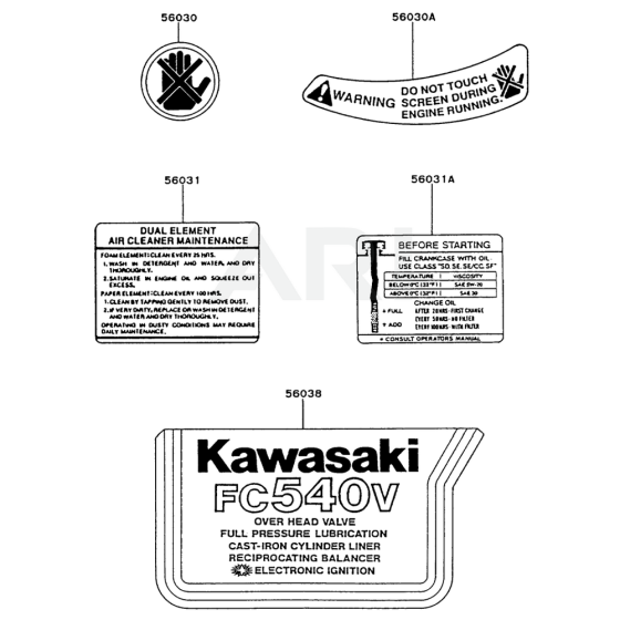 Label for Kawasaki FC540V Engine