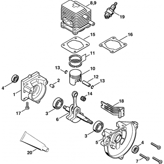 Crankcase, Cylinder Assembly for Stihl FC 75 Lawn Edger