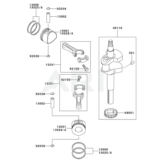 Piston / Crankshaft for Kawasaki FD440V Engine