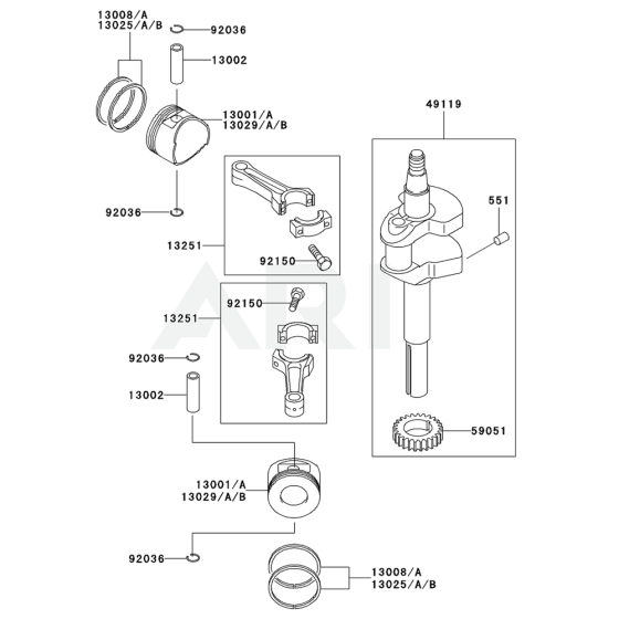 Piston / Crankshaft for Kawasaki FD501V Engine