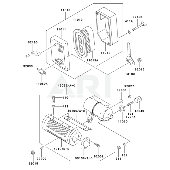 Air FIlter / Muffler for Kawasaki FE120G Engines