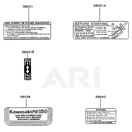 Label for Kawasaki FG150G Engine