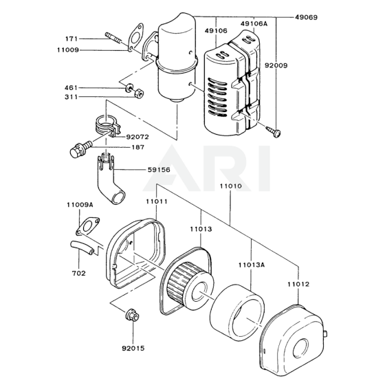 Air FIlter / Muffler for Kawasaki FG150R Engine