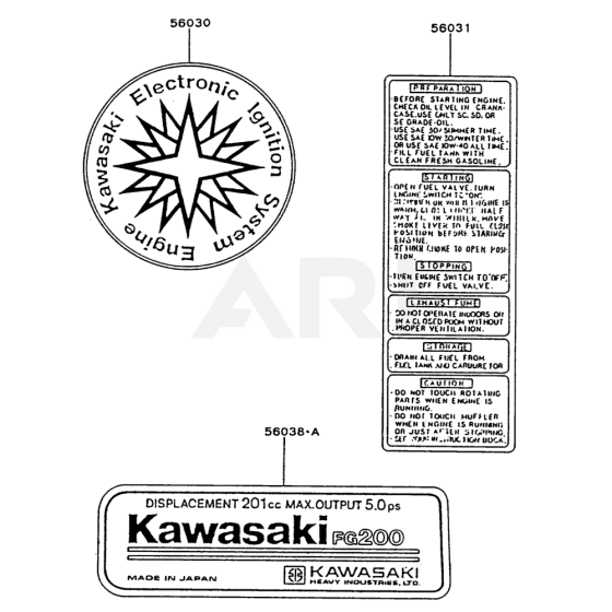 Label for Kawasaki FG200D Engine