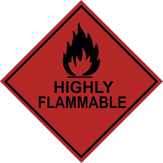 Highly Flammable Hazard Warning Diamond Label 200mm x 200mm