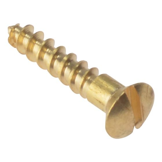 Wood Screw, Slotted, Raised Head, Solid Brass Boxed