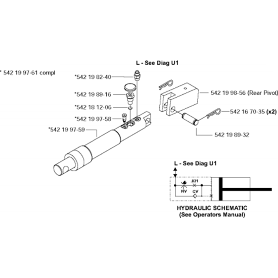 Hydraulic Lift Cylinder, Rear Pivot Assembly for Husqvarna FS4800 Floor Saw