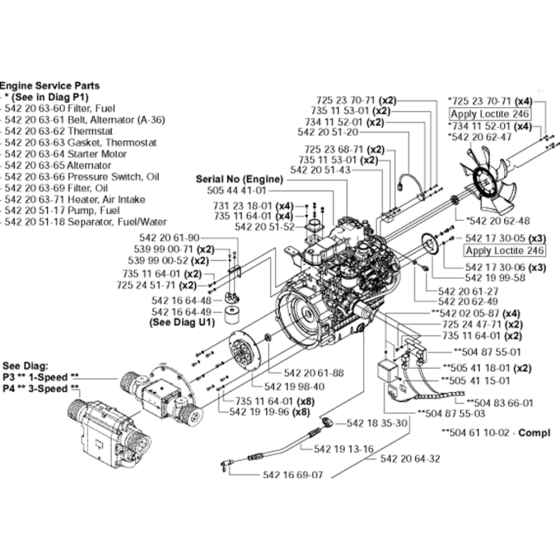 Engine - Gearbox Standard, 1 & 3-Speed Assembly for Husqvarna FS4800 Floor Saw