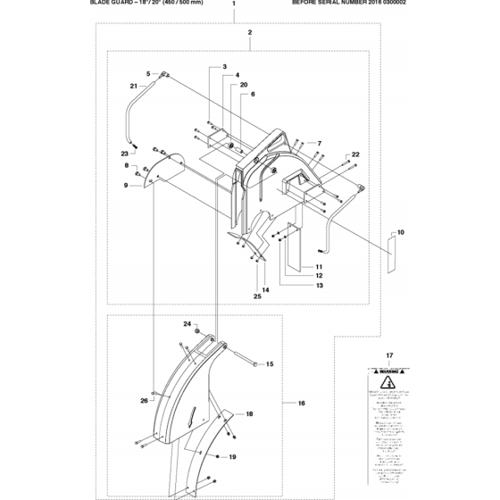 Blade guard - 18"/20" Assembly for Husqvarna FS513/FS520/FS524 Floor Saw