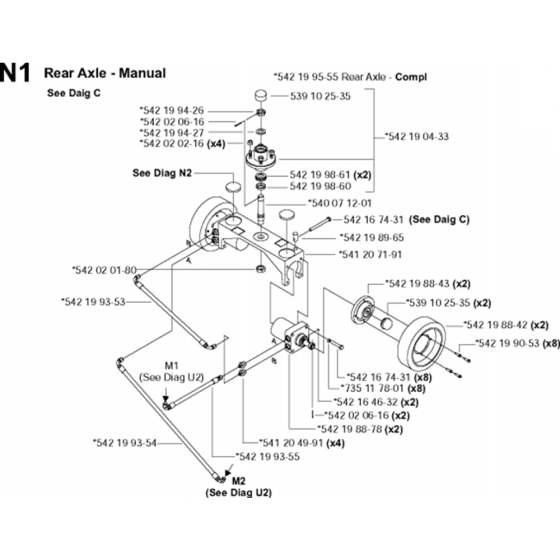 Rear Axle - Manual Assembly for Husqvarna FS6600 Floor Saw