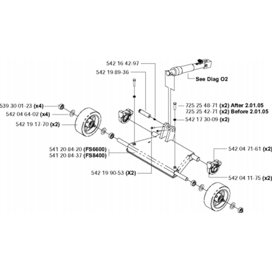 Front Axle Assembly for Husqvarna FS6600 Floor Saw