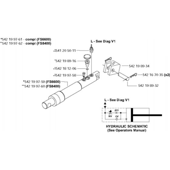 Hydraulic Lift Cylinder Assembly for Husqvarna FS6600 Floor Saw