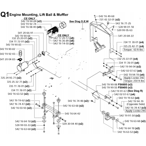 Engine Mounting, Lift Bail & Muffler Assembly for Husqvarna FS6600 Floor Saw