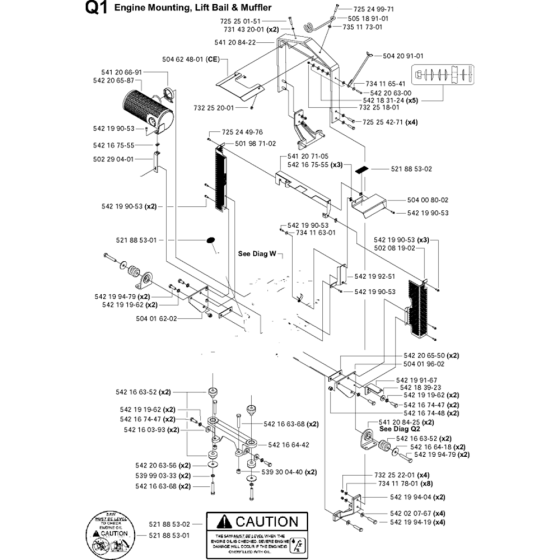 Engine Mounting, Lift Bail & Muffler Assembly for Husqvarna FS6600 D Floor Saw