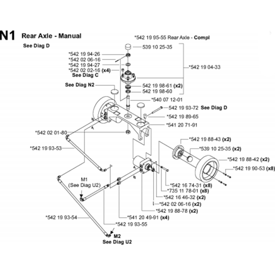 Rear Axle - Manual Assembly for Husqvarna FS8400 Floor Saw