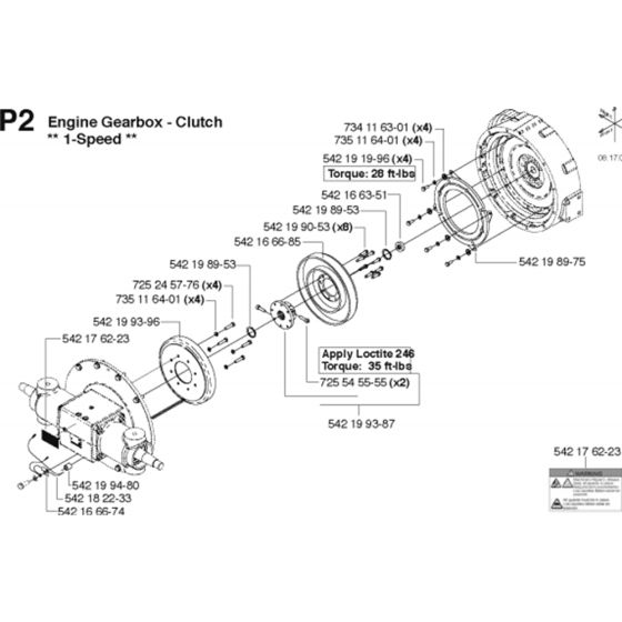 Engine Gearbox - Clutch - 1-Speed Assembly for Husqvarna FS8400 Floor Saw