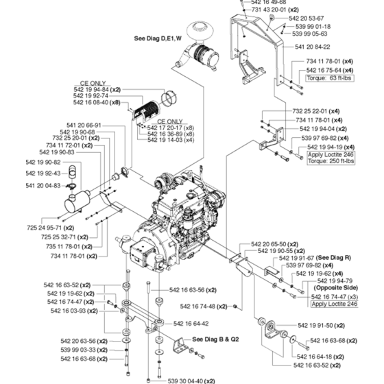 Engine Mounting, Lift Bail & Muffler Assembly for Husqvarna FS8400 Floor Saw