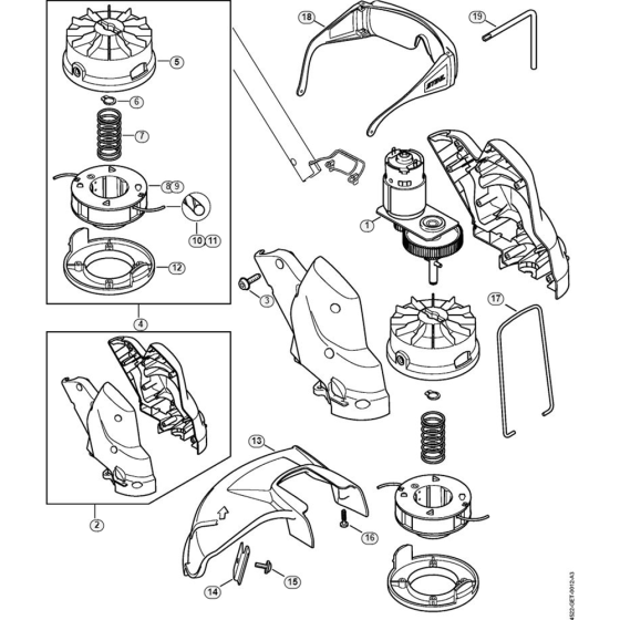 Electric Motor, Cutting Head Assembly for Stihl FSA 56 Powerhead Cordless Grass Trimmer