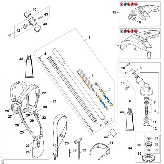 Drive tube assembly, Gear head, Deflector for Stihl FSA 120 Cordless Brushcutter